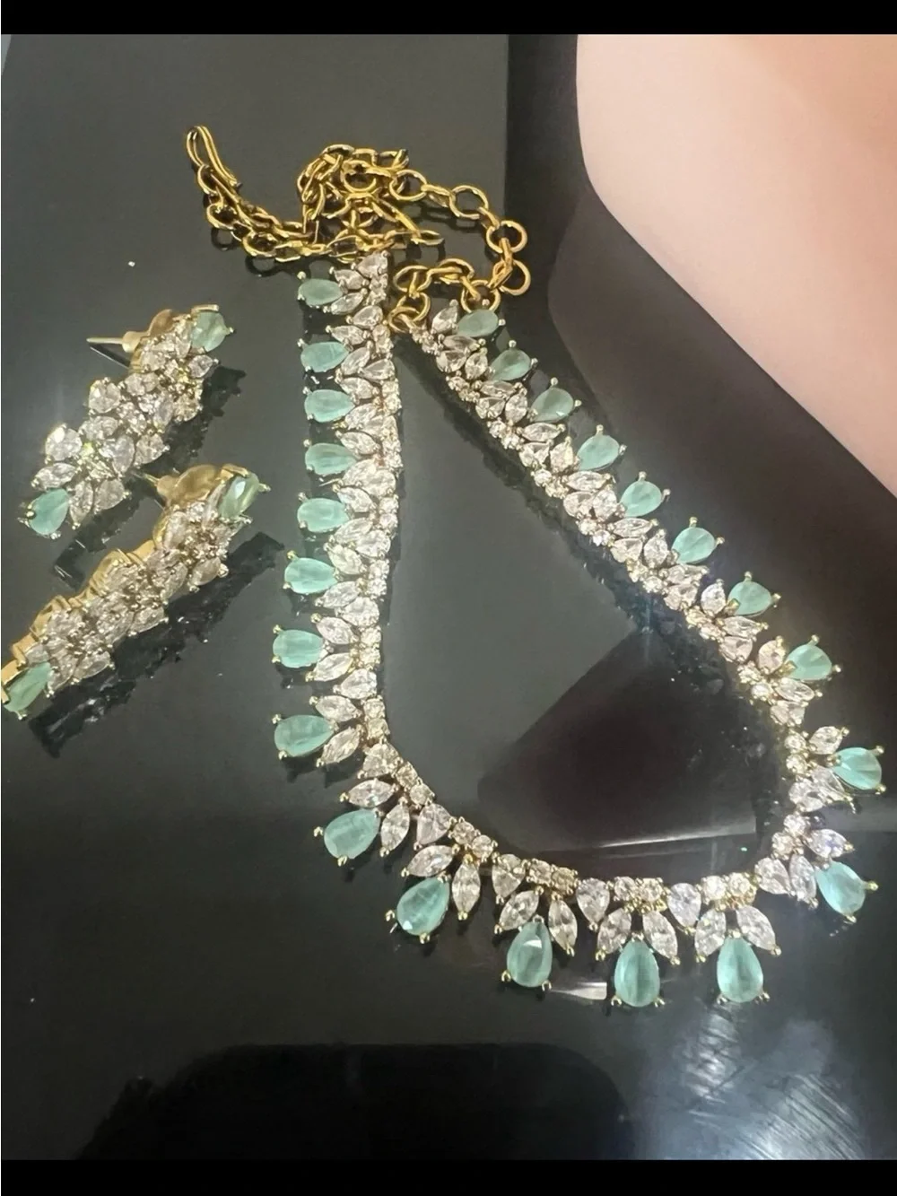 14kt gold plated necklace with magnesite and clear swarovski elements